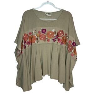 Savanna Jane Womens Size M/L Tan Floral Embroridered‎ Top Festival Boho Flowy